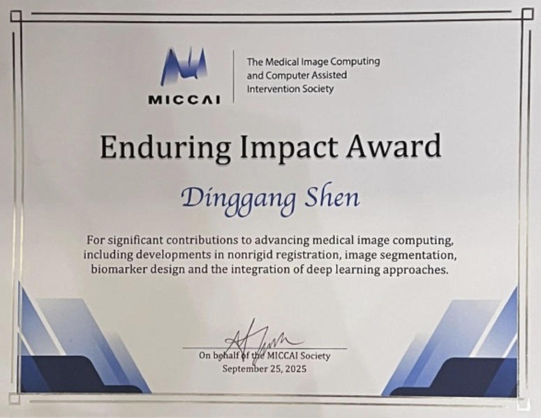 ​BME Professor Shen Dinggang wins the MICCAI Enduring Impact Award